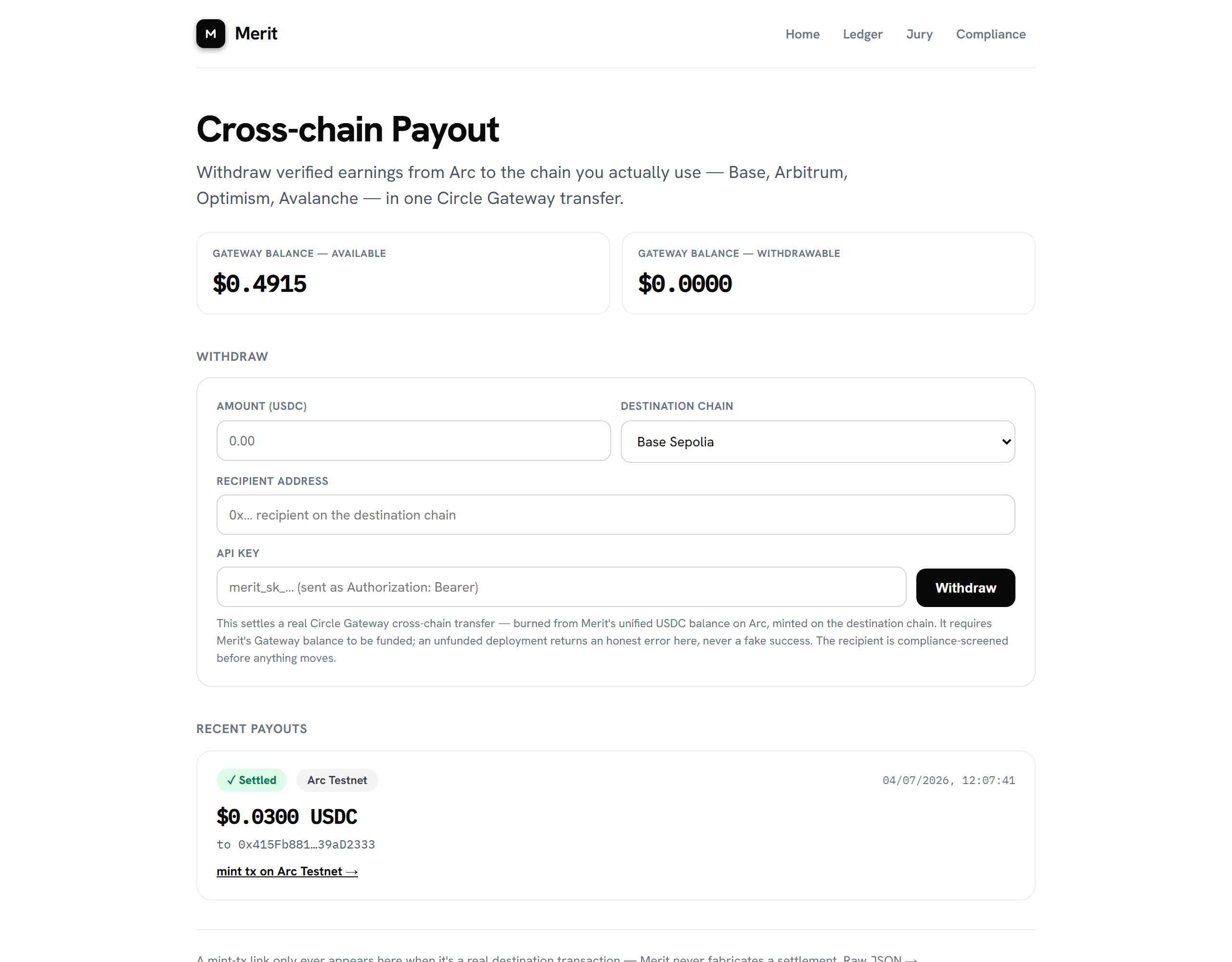 Cross-chain payout via Circle Gateway